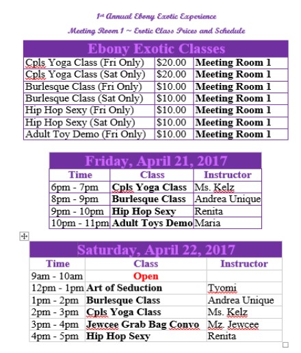 EEE Class Pricing and Meeting Room 1 Schedule
